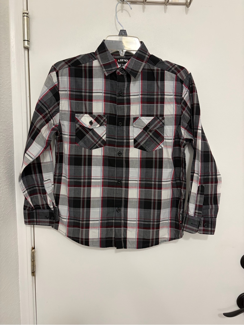 Airwalk Black, White & Red Plaid Kids Button-Down Shirt